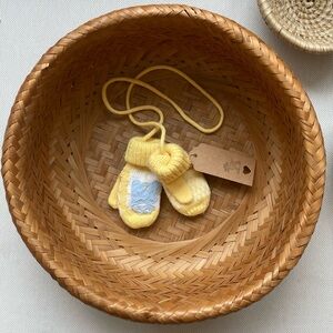 Yellow Kids Mittens with String